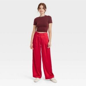 A New Day Bright Red Wide-Leg Satin Pants